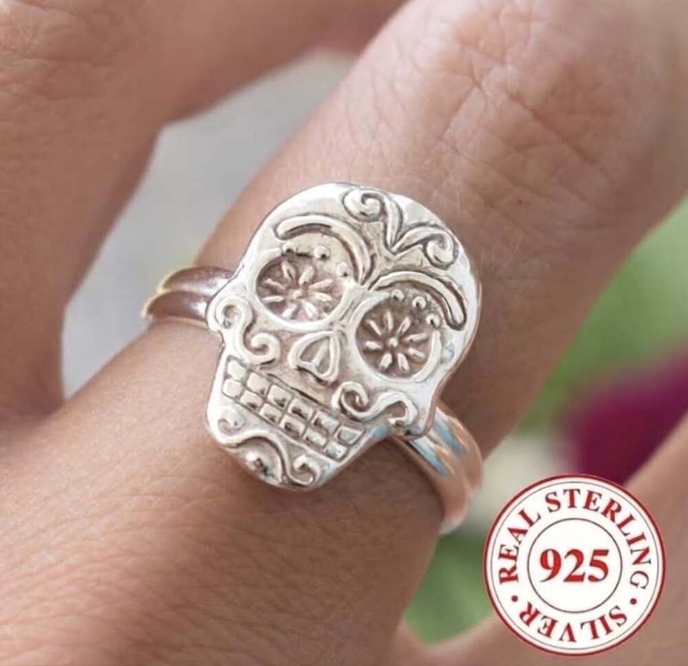 Day Of The Dead Sugar Skull Ring 925 Sterling Silver Size 9
